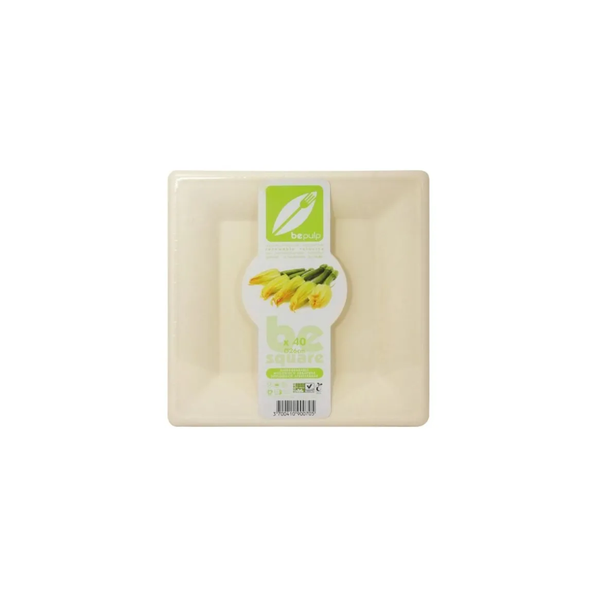 Assiette carrée bio 26 cm en bagasse - par 40
