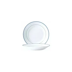Assiette creuse verre trempé blanc/filet bleu ø 22,5 cm - par 24