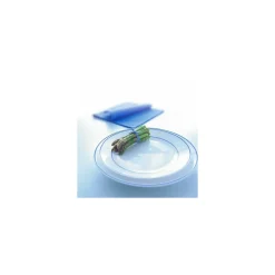 Assiette plate verre trempé blanc/filet bleu ø 23,5 cm - par 24