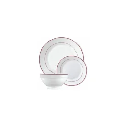 Assiette plate verre trempé blanc/filet bordeaux ø 23,5 cm - par 24
