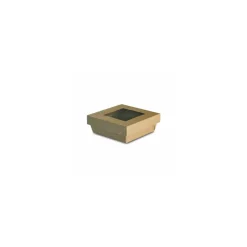 Barquette kraft brun ingraissable avec fenêtre 500 ml - par 50