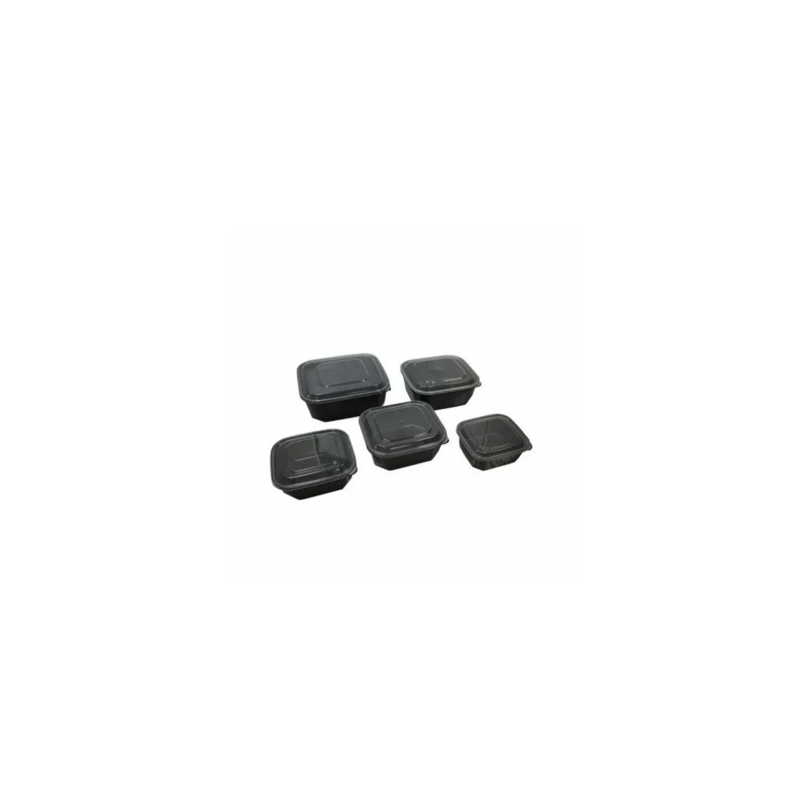 Barquette plastique PP noir 370 ml avec couvercle - par 50