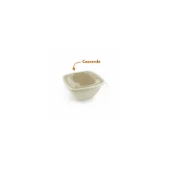 Couvercle plastique transparent pour saladier carré en pulpe de canne 500 ml - par 50