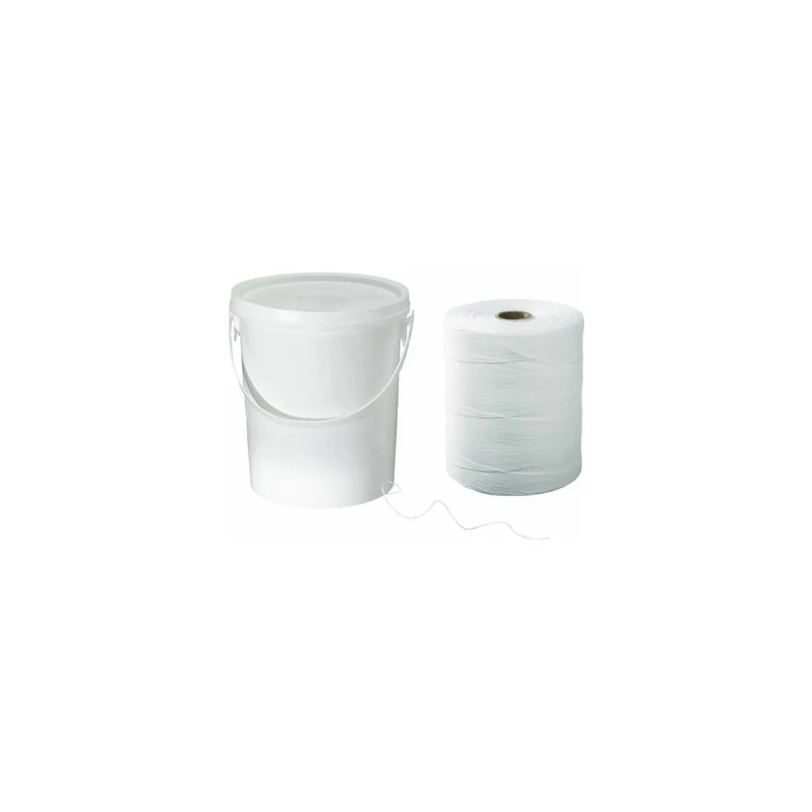 Ficelle de boucher blanche en lin calibre 3,5/2 avec seau plastique à dévidage central - par 1 kg