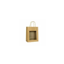 Grand sac kraft brun à poignées torsadées avec fenêtre 22 + 11 x 28 cm - par 12