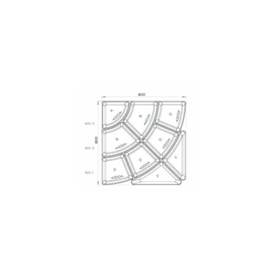 Kit pétale 9 bacs + escalier plexi noir 80 x 80 cm