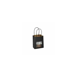 Petit sac kraft noir à poignées torsadées avec fenêtre 11,4 + 6,4 x 14,6 cm - par 25