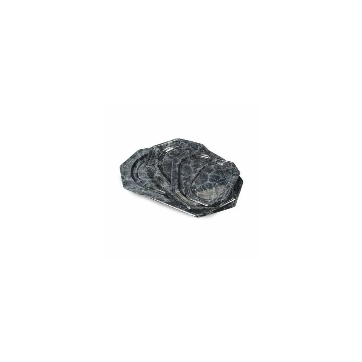 Plateau octogonal PET marbré noir 27 x 19 cm - par 50