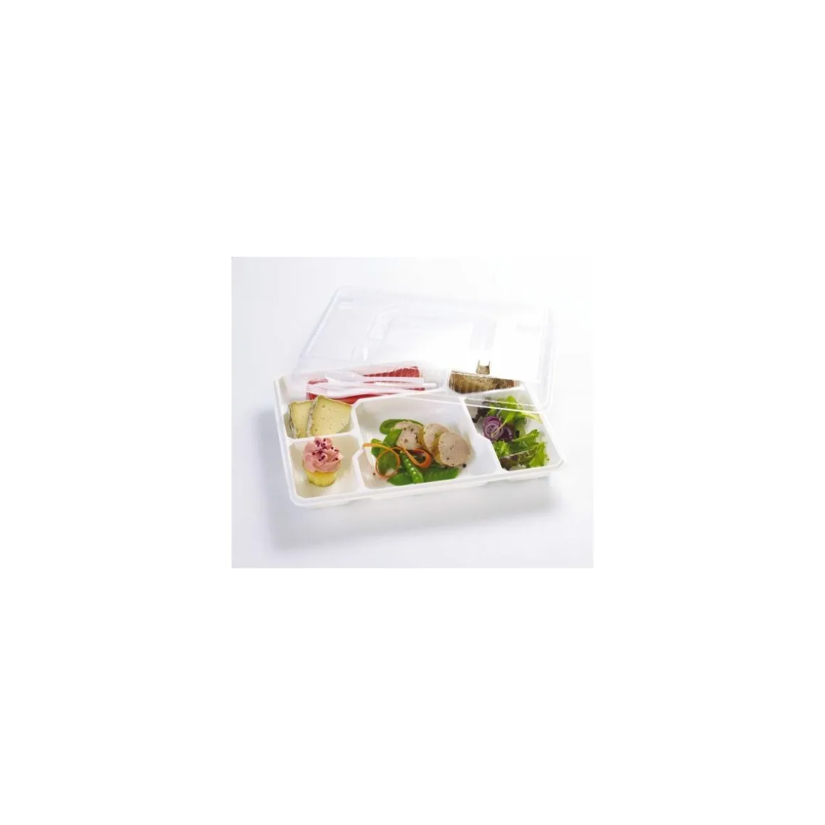 Plateau repas 6 compartiments PS blanc 37 x 27,1 x 3,4 cm - par 25