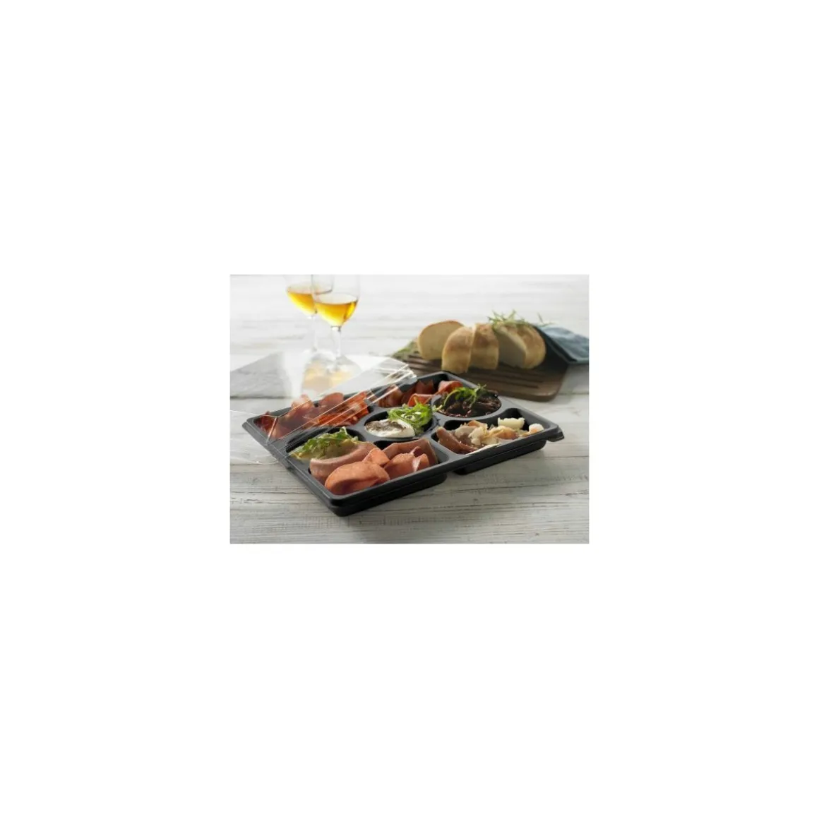 Plateau repas 7 compartiments RPET noir + couvercle - par 5