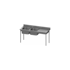 Plonge inox 2 bacs 75 L et égouttoir à droite 180 cm