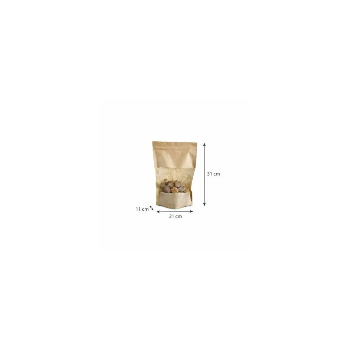 Sachet Doypack kraft brun avec zip et fenêtre 21 + 11 x 31 cm - par 100