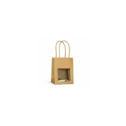 Sac papier kraft brun à poignées torsadées avec fenêtre 11,5 + 6,5 x 14,7 cm - par 25