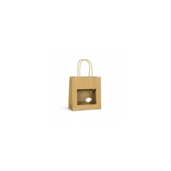 Sac papier kraft brun à poignées torsadées avec fenêtre 18 + 8 x 19 cm - par 12