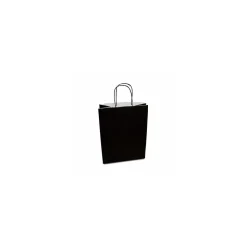 Sac papier kraft noir à poignées torsadées 23 + 12 x 30 cm - par 50