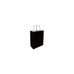 Sac papier kraft noir à poignées torsadées 23 + 12 x 30 cm - par 50