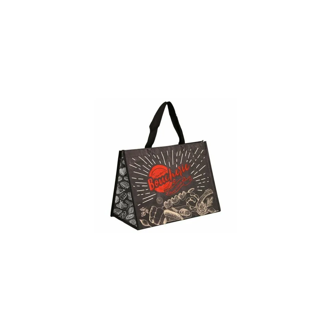 Sac réutilisable PP tissé "Saveurs Boucherie" 27 x 36 + 20 cm - par 125