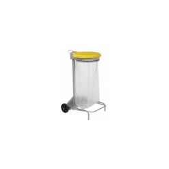 Support sac poubelle 110 L mobile jaune à pédale