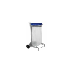 Support sac poubelle 110 L mobile bleu à pédale