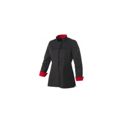 Veste polycoton Una femme manches longues noire et rouge T2